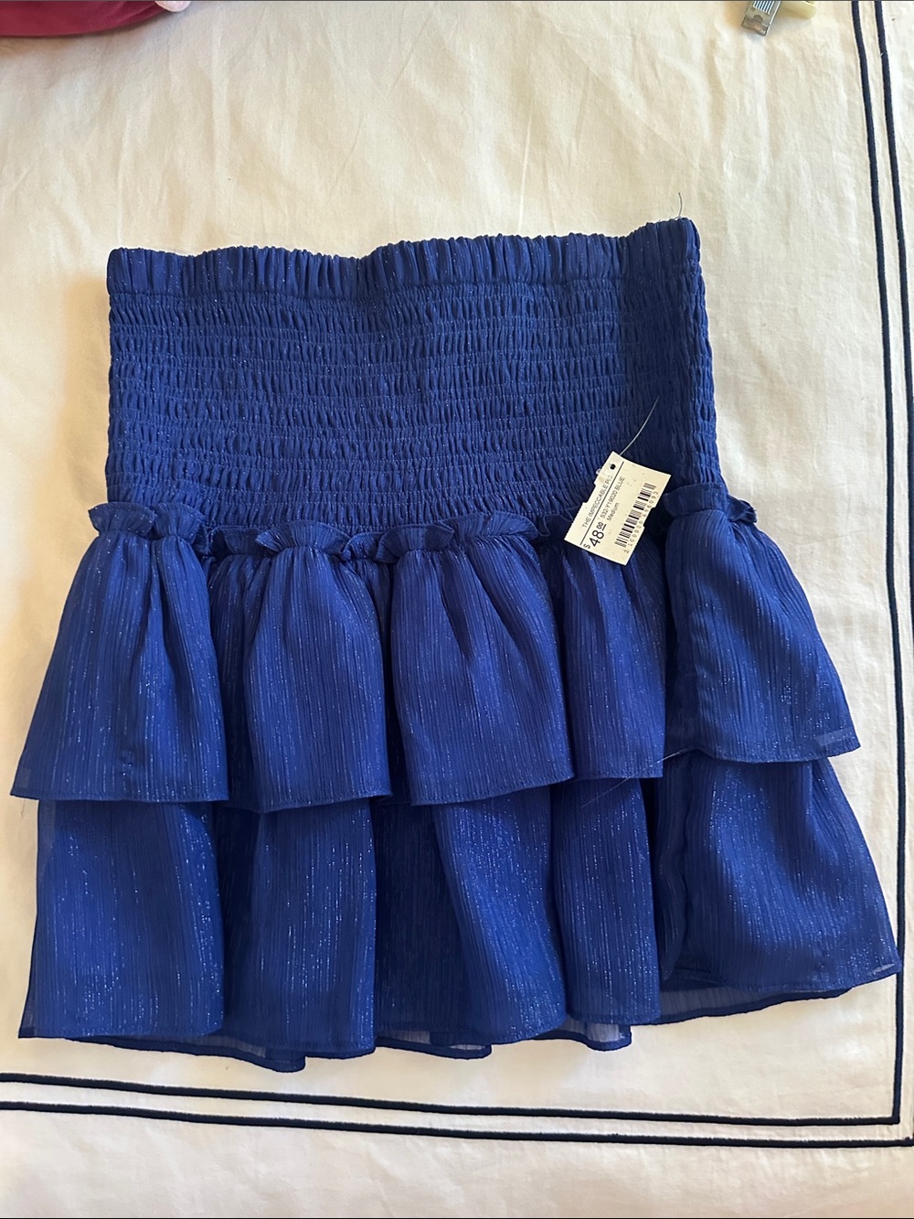 The Impeccable Pig Royal Blue Tiered Smocked Mini Skirt